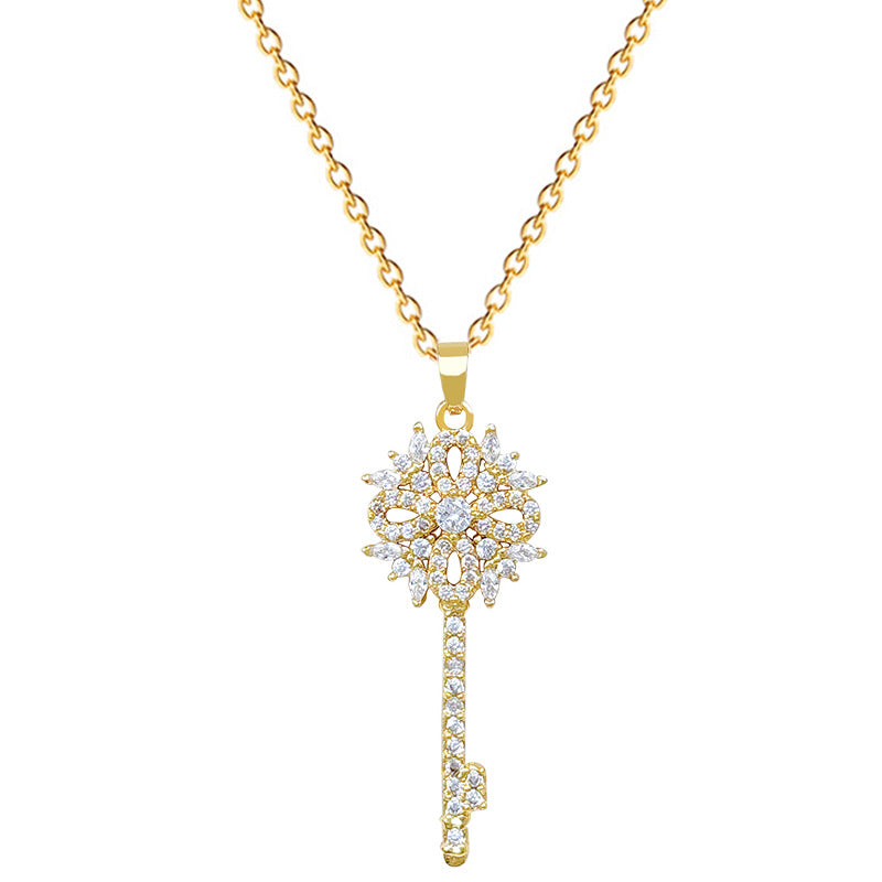 Sweet Minimalist Floral Geometric Rhinestone Pendant Titanium Steel Necklace for Unisex