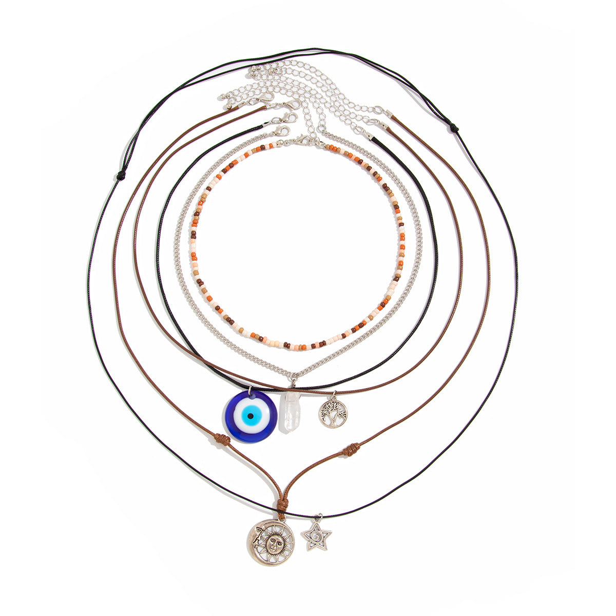 Vintage Bohemian Multi-Layer Necklace Set with Tree Pendant and Beaded Strands for Women