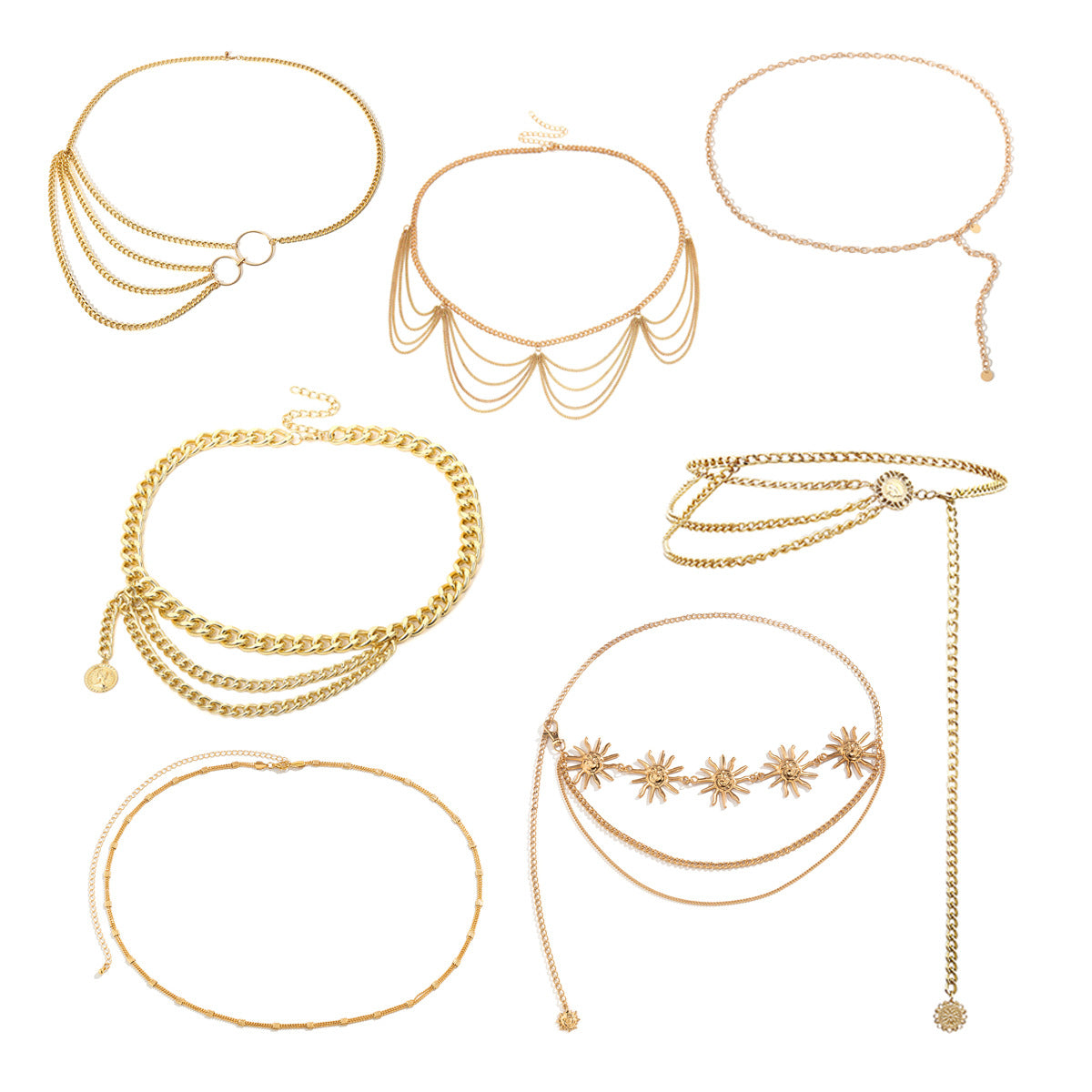 Vintage Multi-layer Chain Waist Chain for Women Plated Metal Body Chain with Tassels and Chains