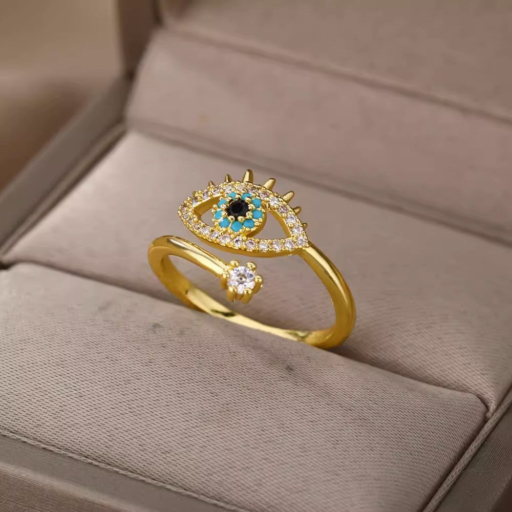 Minimalist Evil Eye Ring for Women in Copper with Plated Finish Blue Eye Design