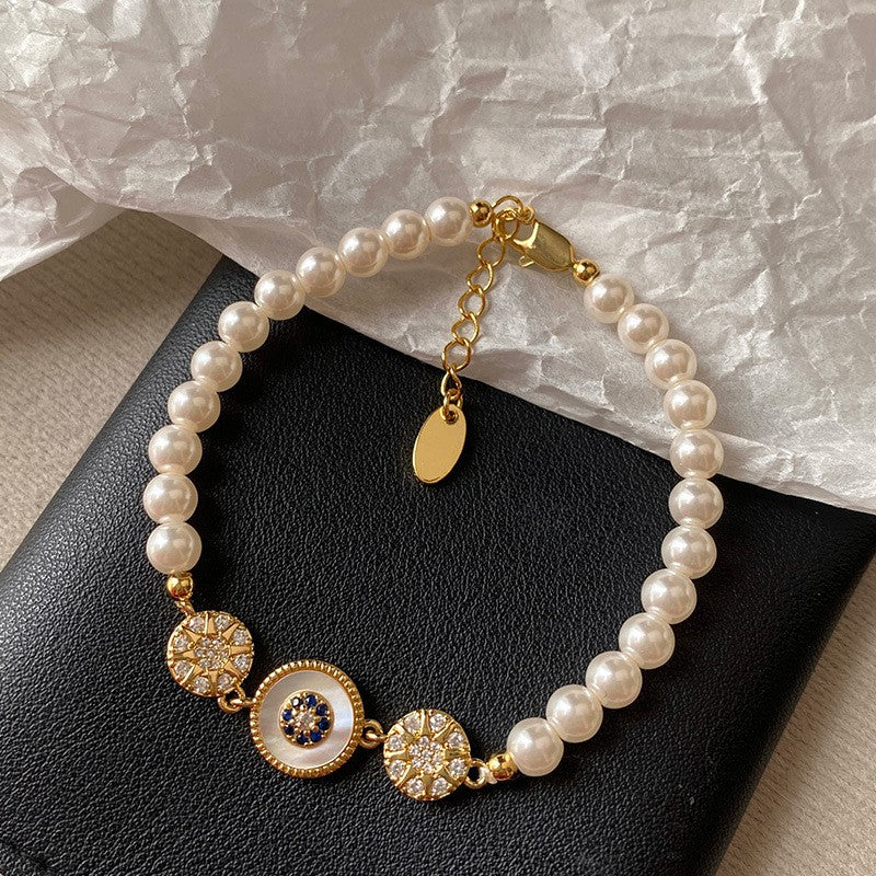 Bracciale a forma di stella, stile vintage francese elegante, con perle e zirconi, per donne, gioiello minimalista di lusso