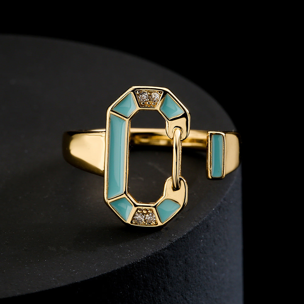 Anello Geometrico in Rame in Stile Bohemien con Placcatura in Oro 18K e Finitura a Smalto da Donna