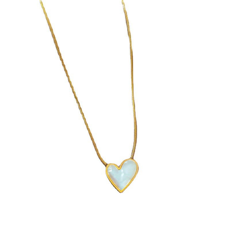 Collar con colgante de nácar en forma de corazón de acero de titanio minimalista para mujer con cadena tipo relicario chapada en oro