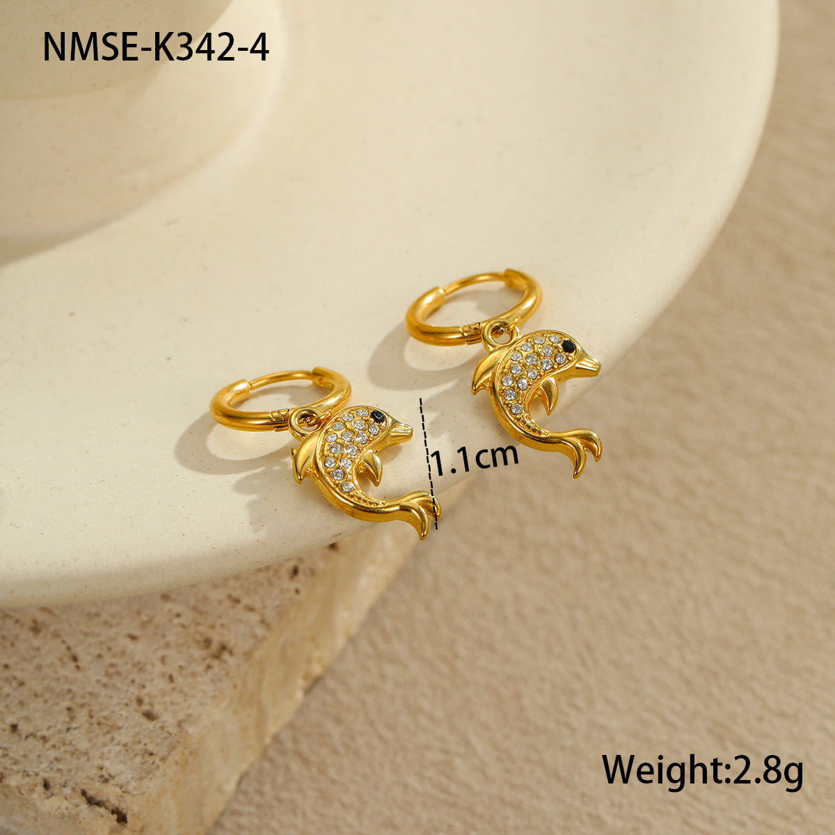 Pendientes de Acero Inoxidable con Forma de Estrella de Mar y Concha con Incrustaciones de Diamantes de Imitación para Mujer