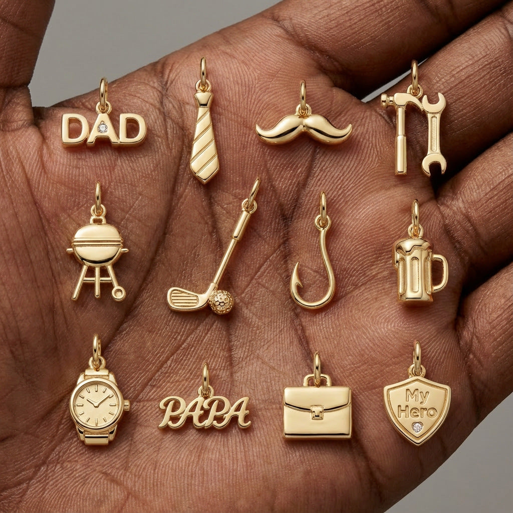 Vintage 18K Gold Plated Stainless Steel Father's Day Beard Charm Bar