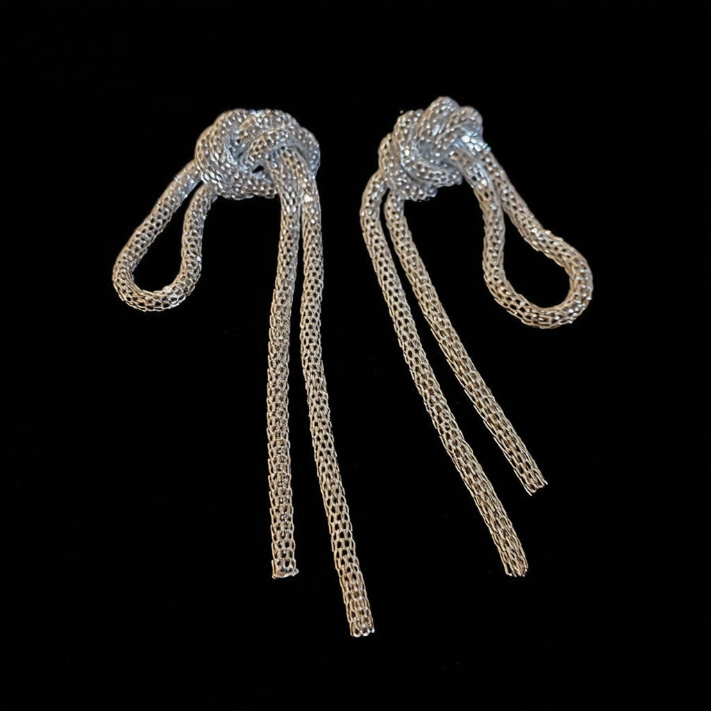 Pendientes colgantes geométricos de estilo vintage con cadena anudada y borla para mujer, hierro galvanizado con postes de acero