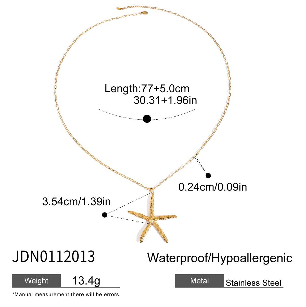 Minimalist Elegant 18K Gold Plated Starfish Stainless Steel Necklace for Women