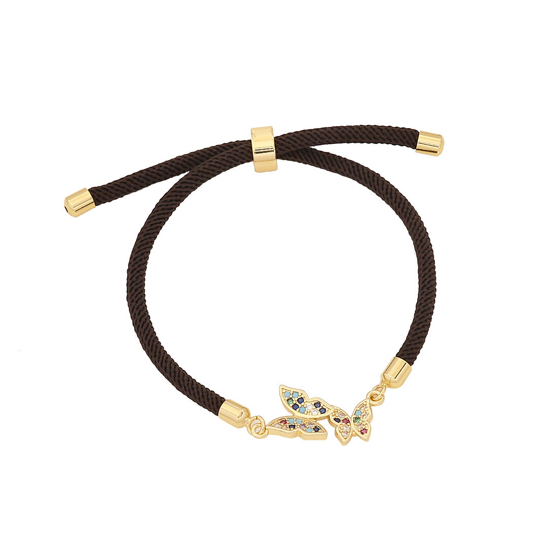 Personalized Butterfly-Shaped Gold-Plated Brass Bracelet with Adjustable Pull Chain
