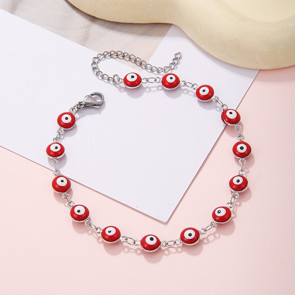 Cavigliera e braccialetto in acciaio inossidabile in stile bohémien colorato con occhio di Allah e motivi geometrici e a cuore