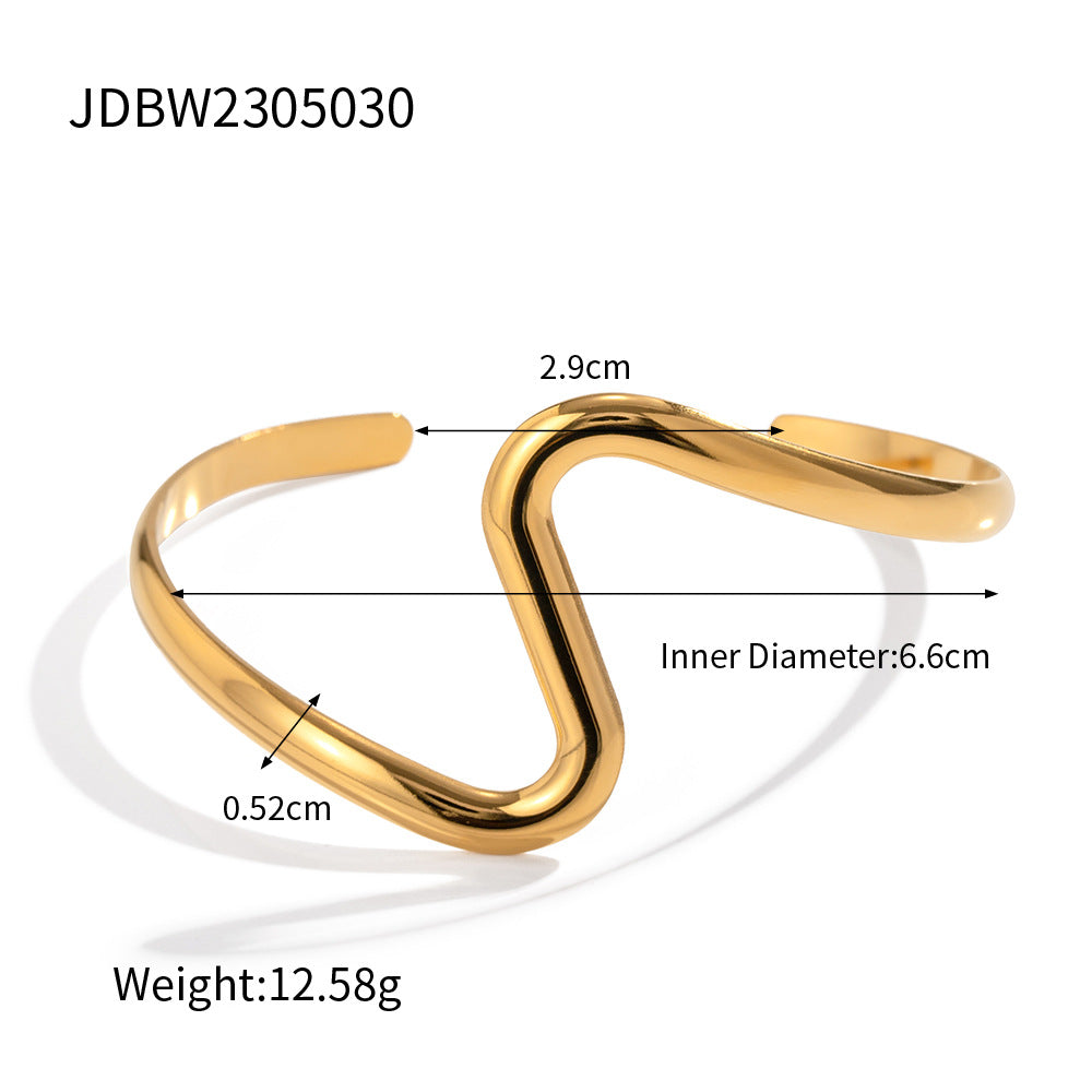 Minimalist 18K Gold Plated Stainless Steel Wave Pulley Chain Necklace for Women