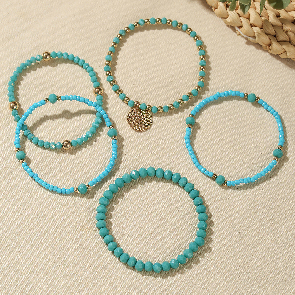 Bohemian Elegant Geometric Round Glass Seed Bead Stretch Bracelet Set for Women
