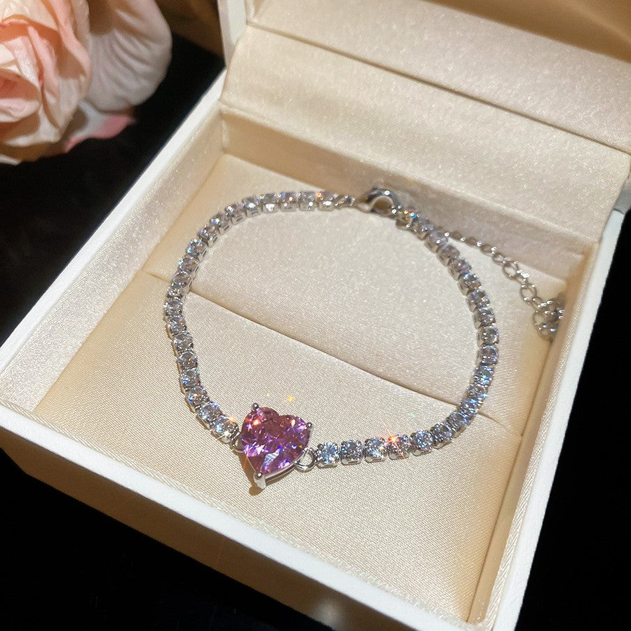Sweet Elegant Geometric Round Cubic Zirconia Plated Brass Bracelet for Women