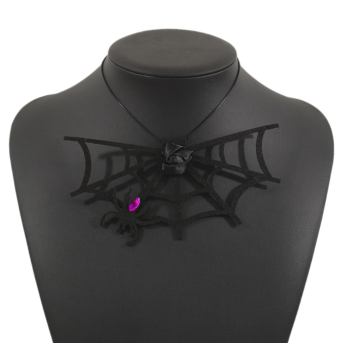 Collar colgante de telaraña de Halloween vanguardista para mujeres y hombres con fieltro y cadena de cuerda, acabado galvanizado, estilo gótico dulce-fresco