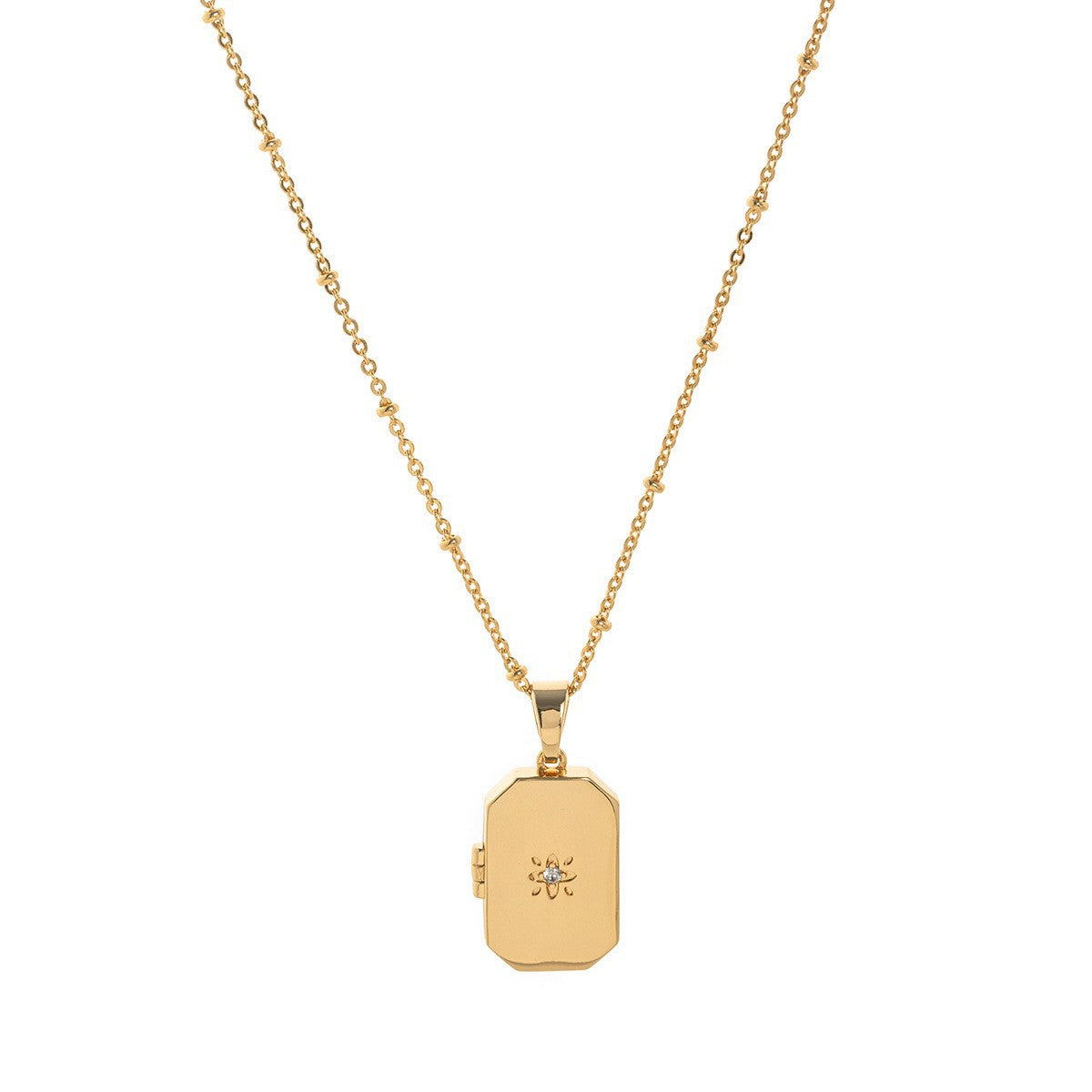 Natural Minimalist Heart and Floral Album Pendant Necklace with 18K Gold Plated Copper, Square Snap-Open Locket on Twisted Chain
