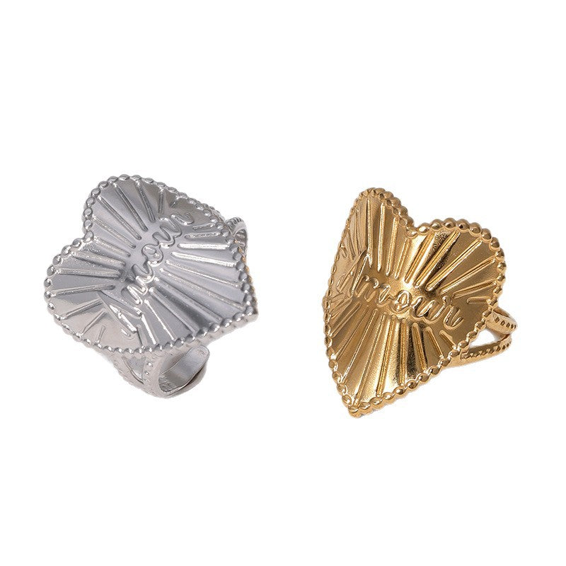 Minimalist Heart Letter Stainless Steel Plated Adjustable Ring for Women