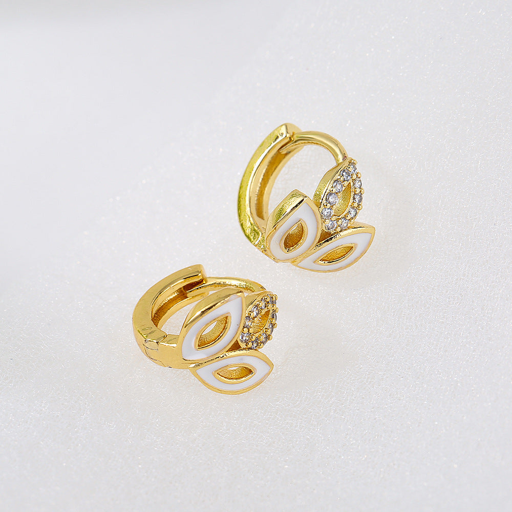 Orecchini a cerchio piccoli geometrici minimalisti da donna con base in rame placcato in oro 18K e zirconi incastonati a smalto