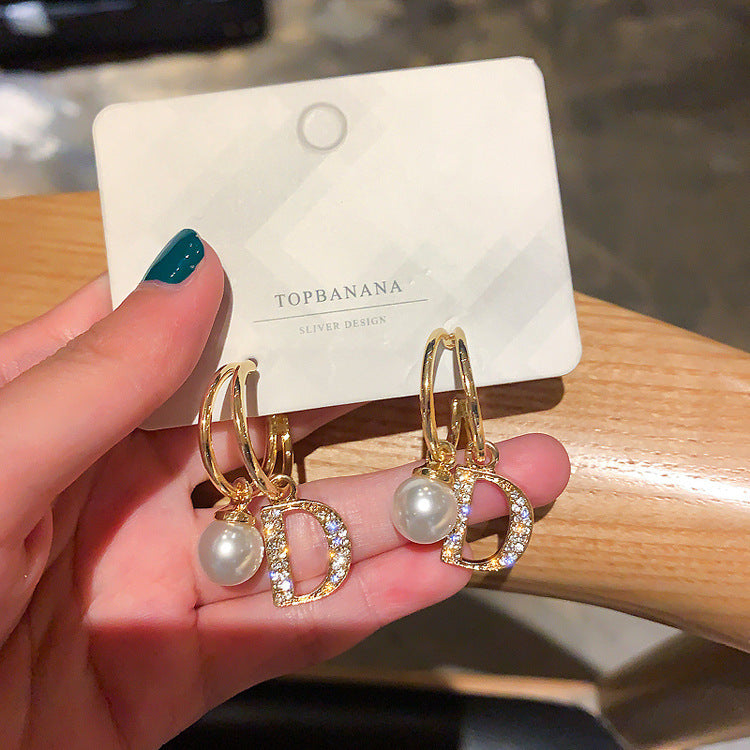 Minimalist Geometric Drop Earrings with Zircon and Pearl Accents in Gold-Plated Copper and 925 Sterling Silver Posts
