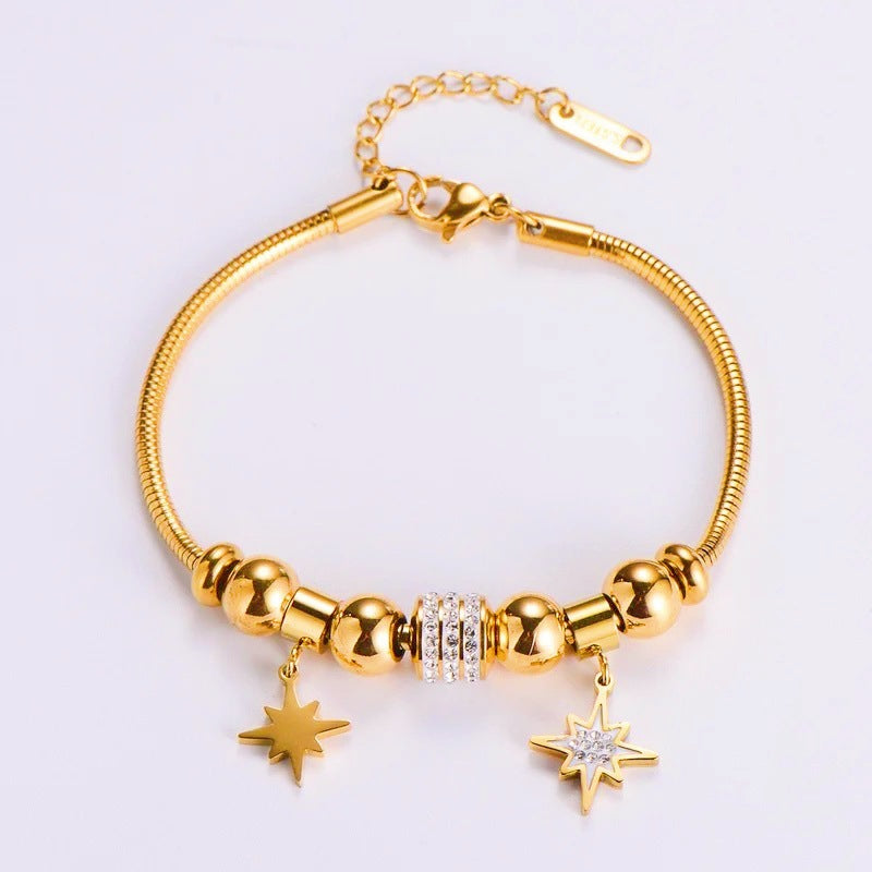 Bracciale Originale in Acciaio al Titanio Placcato con Rombi Geometrici per Uomo e Donna, Accessorio di Lusso Ispirato al Cosmo e alla Natura