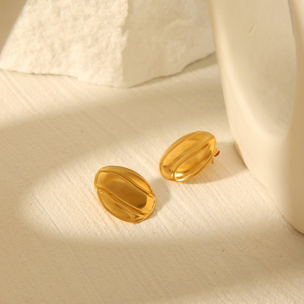 Minimalist Geometric Stainless Steel Stud Earrings with 18K Gold Plating, Smooth Round Hypoallergenic Ear Studs
