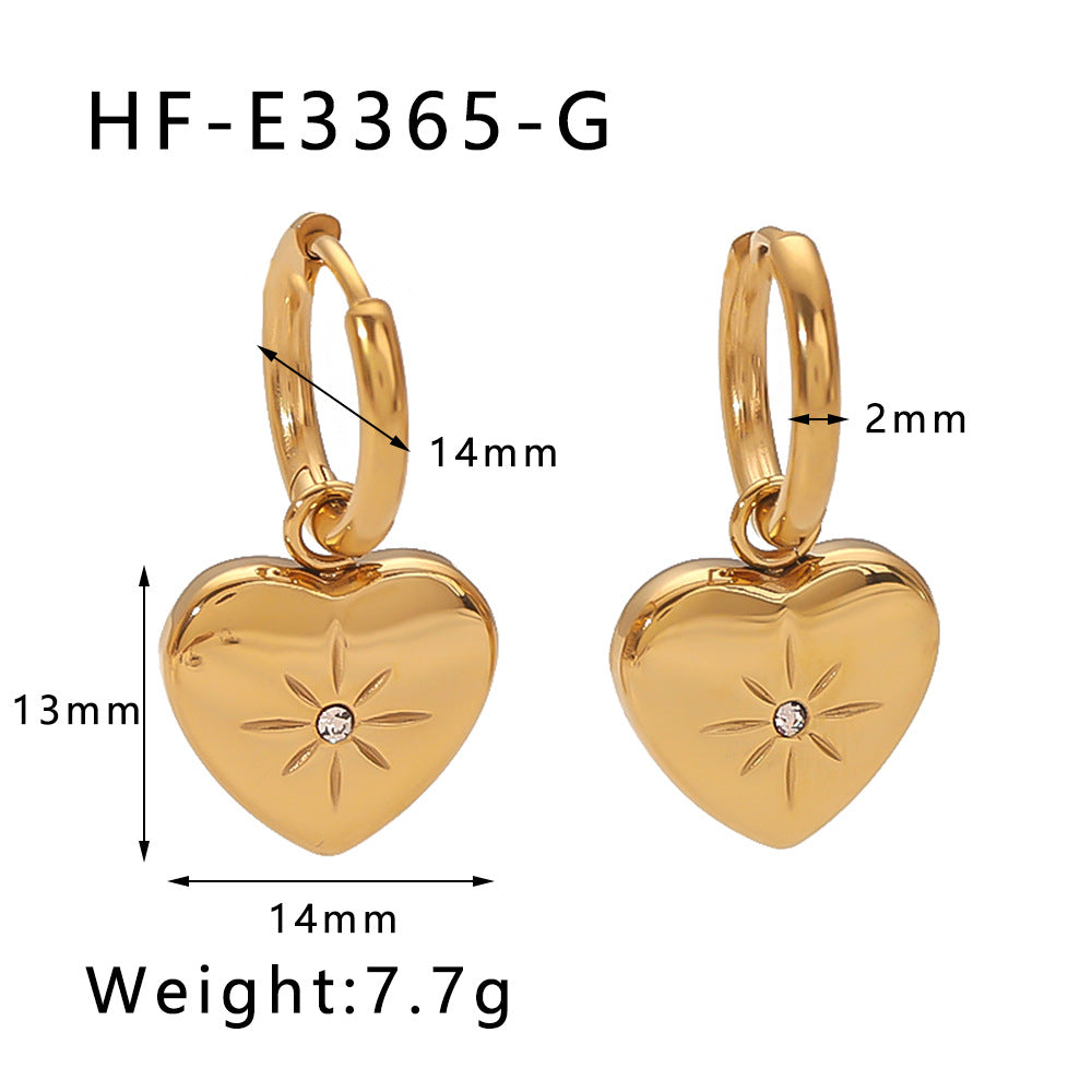 Orecchini a Cuore Minimalisti in Acciaio Inossidabile con Placcatura in Oro 18K e Intarsi in Zirconi per Donne