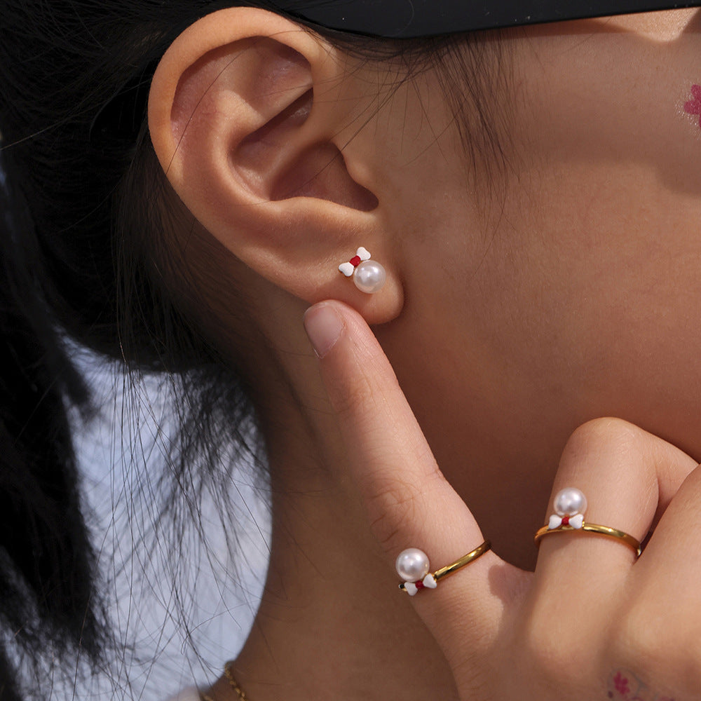 Elegante Conjunto de Collar, Pulsera, Anillo y Pendientes de Acero Inoxidable Brillante con Lazo para Mujer, con Colgante de Acero de Titanio y Acabado Chapado