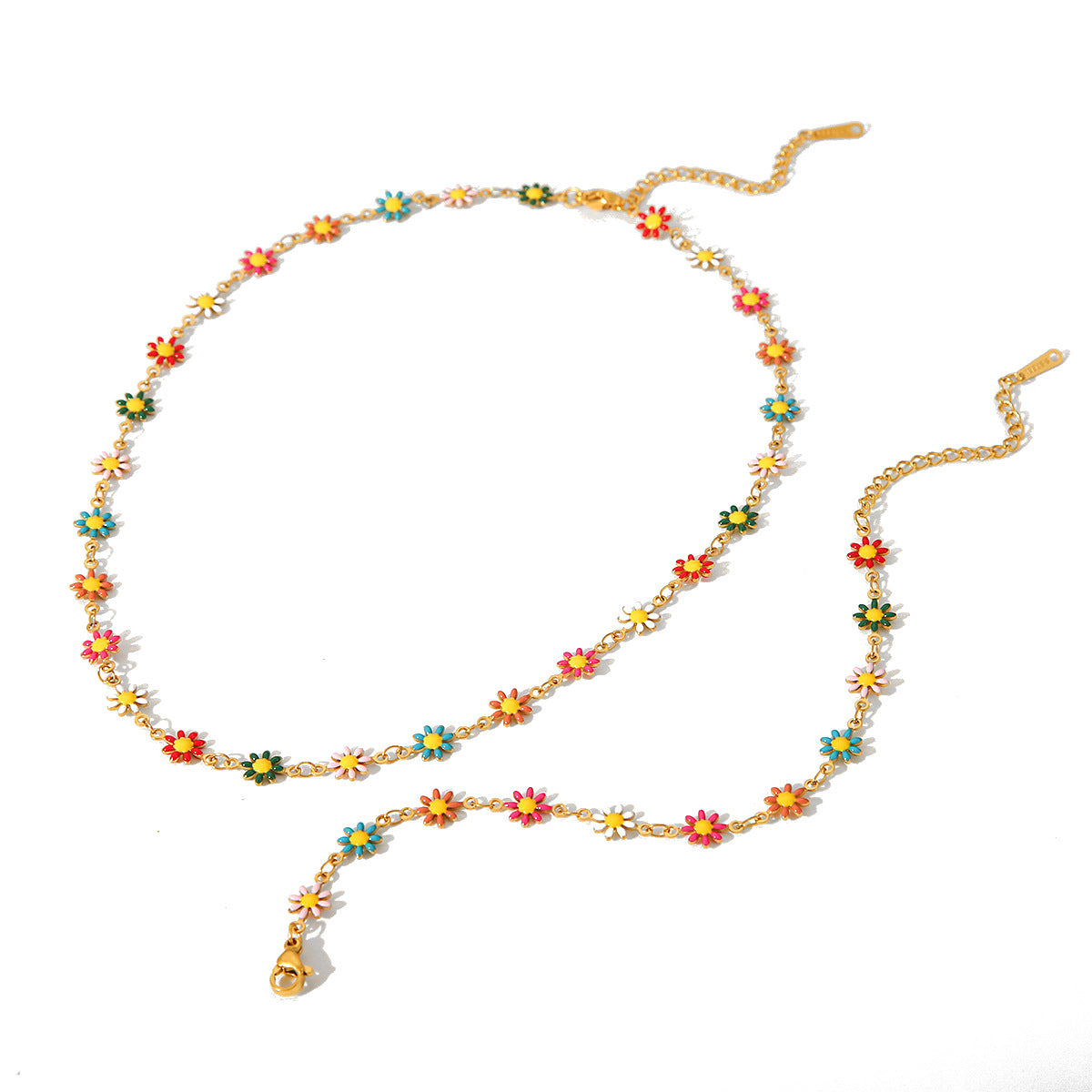 Set collana con ciondolo a margherita minimalista e bracciale in acciaio inossidabile con finitura smaltata da donna
