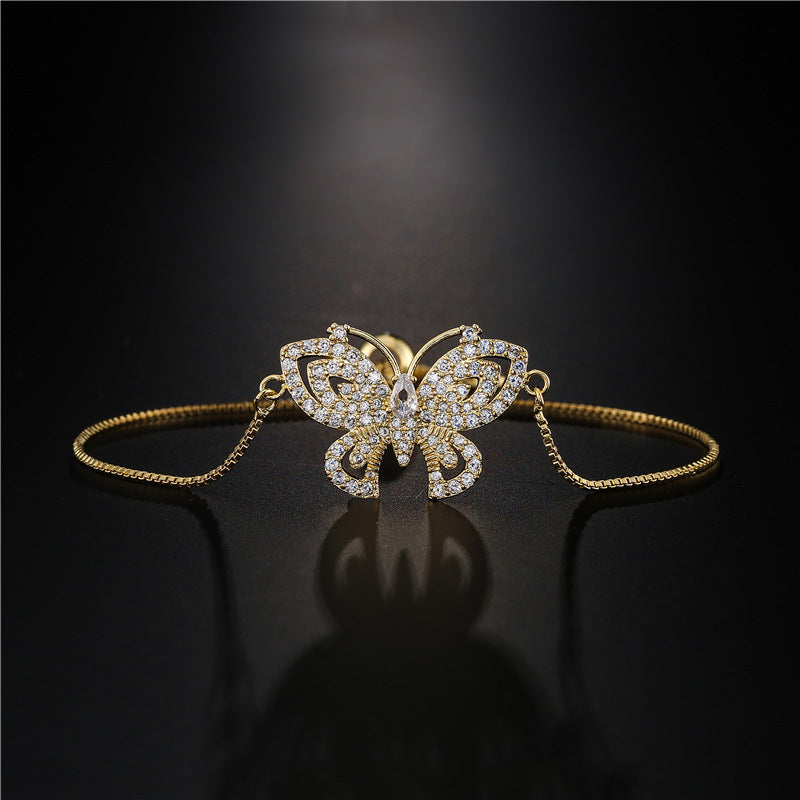 18K Gold Plated Brass Butterfly Geometric Bracelet with Cubic Zirconia for Women
