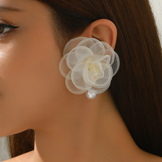 Minimalist Geometric Pearl-Embellished Floral Stud Earrings for Women with Eco-Friendly Plating and Stainless Steel Posts
