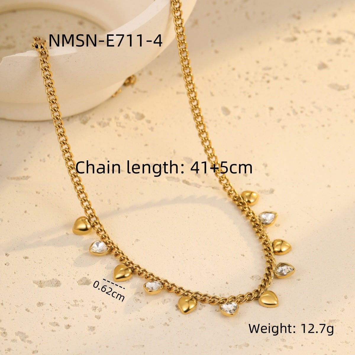 Collana da Donna Minimalista alla Moda con Ciondolo a Nappa in Acciaio Inossidabile, Intarsio di Strass e Finitura Placcata