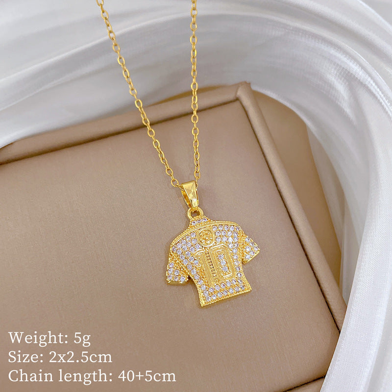 Sweet Minimalist Cross Micro-Inlaid Cubic Zirconia Brass Pendant Titanium Steel Necklace for Unisex