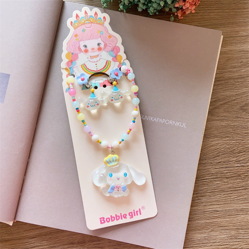 Dulce Collar Colgante de Personaje de Dibujos Animados Kawaii de Sanrio para Niñas con Cuentas de Cristal y Acentos Florales