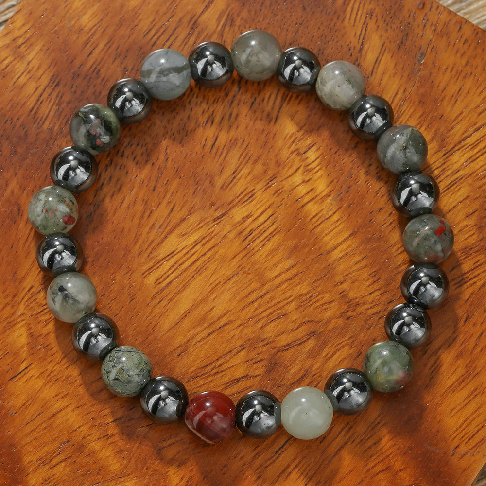 Handmade Round Natural Stone Bracelet with Citrine Tiger Eye and Hematite for Unisex