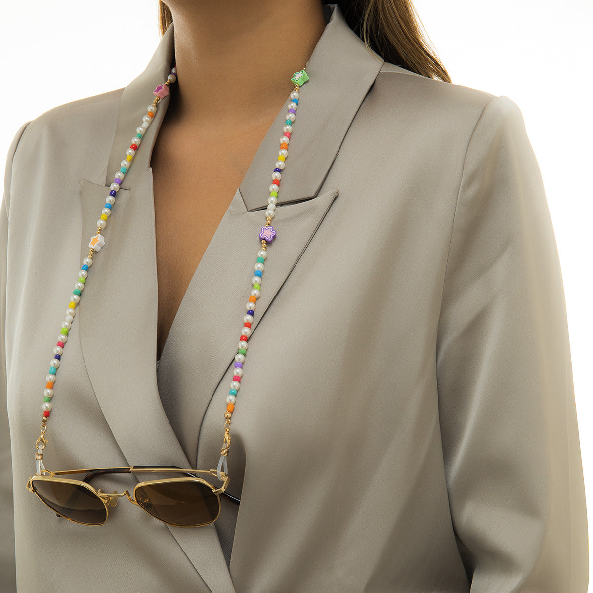 Minimalist Resin Star Fruit Eyeglass Chain with Imitation Pearl Beads for Women
