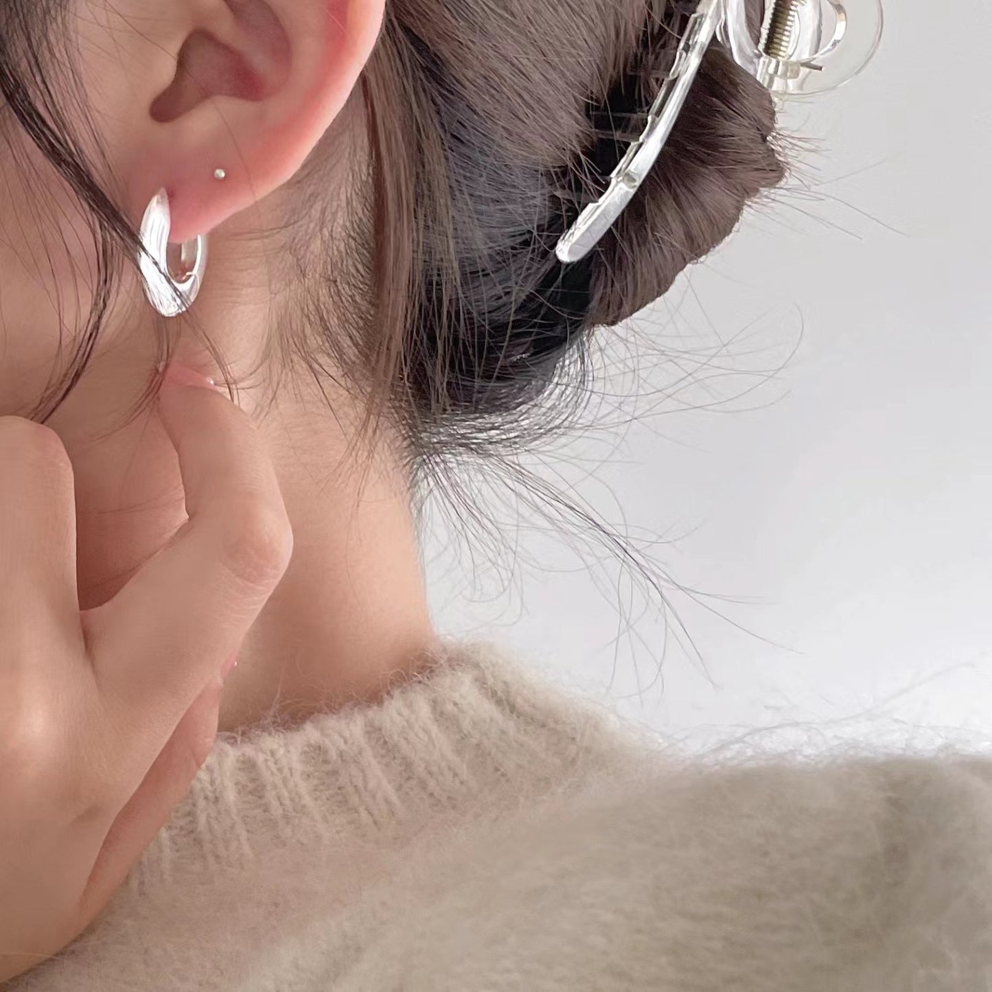 Orecchini placcati rotondi geometrici minimalisti in argento Sterling 925