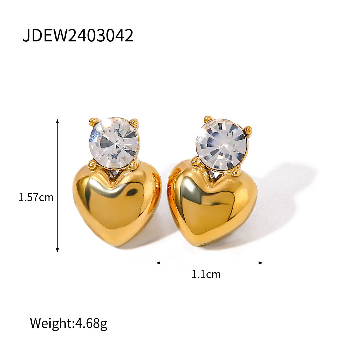 Elegant Heart Rhinestone Inlay Stainless Steel Stud Earrings PVD Plated