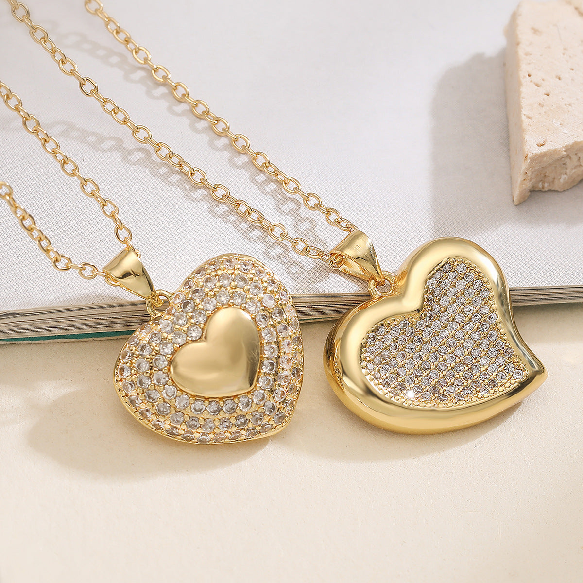 Minimalist 18K Gold Plated Brass Heart Cubic Zirconia Pendant Necklace for Women
