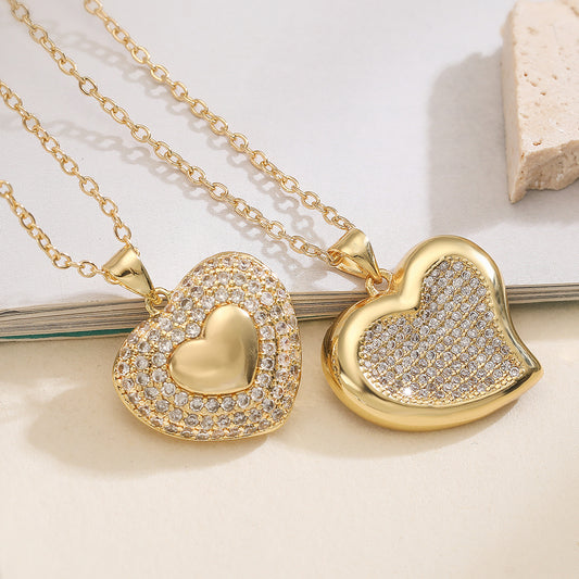 Minimalist 18K Gold Plated Brass Heart Cubic Zirconia Pendant Necklace for Women