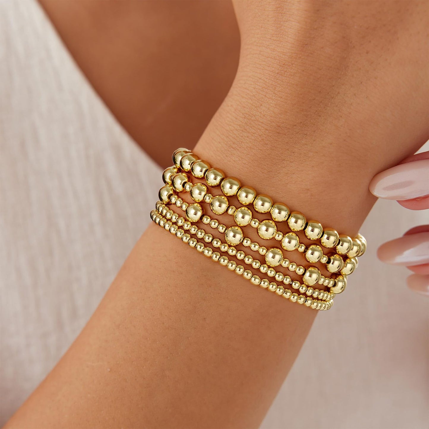 Elegant Geometric Round Hematite Gold Plated Brass Stainless Steel Bracelet Set for Women
