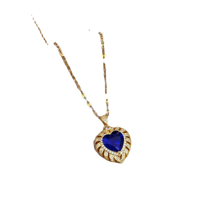 Minimalist Heart-Shaped Titanium Steel Necklace with Micro-Paved Zirconia, Gold-Plated Copper Pendant, Dainty Ins Style