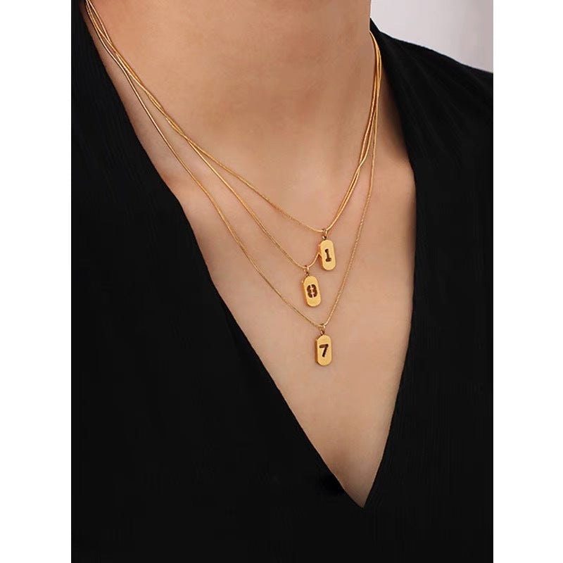 Minimalist Lucky Number Geometric Stainless Steel Pendant Necklace for Women with Plated Finish and Clavicle Chain