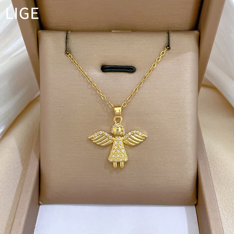 Collana di lusso con ciondolo geometrico di strass per uomo e donna, catena in acciaio al titanio