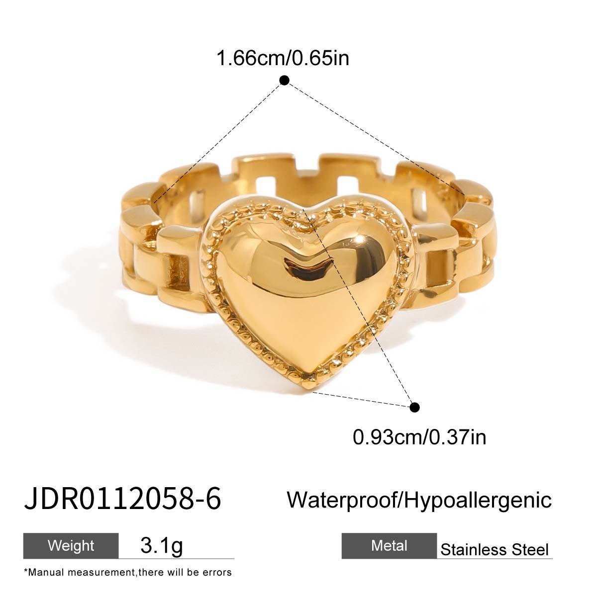 Heart Shaped Plated Stainless Steel Ring for Women