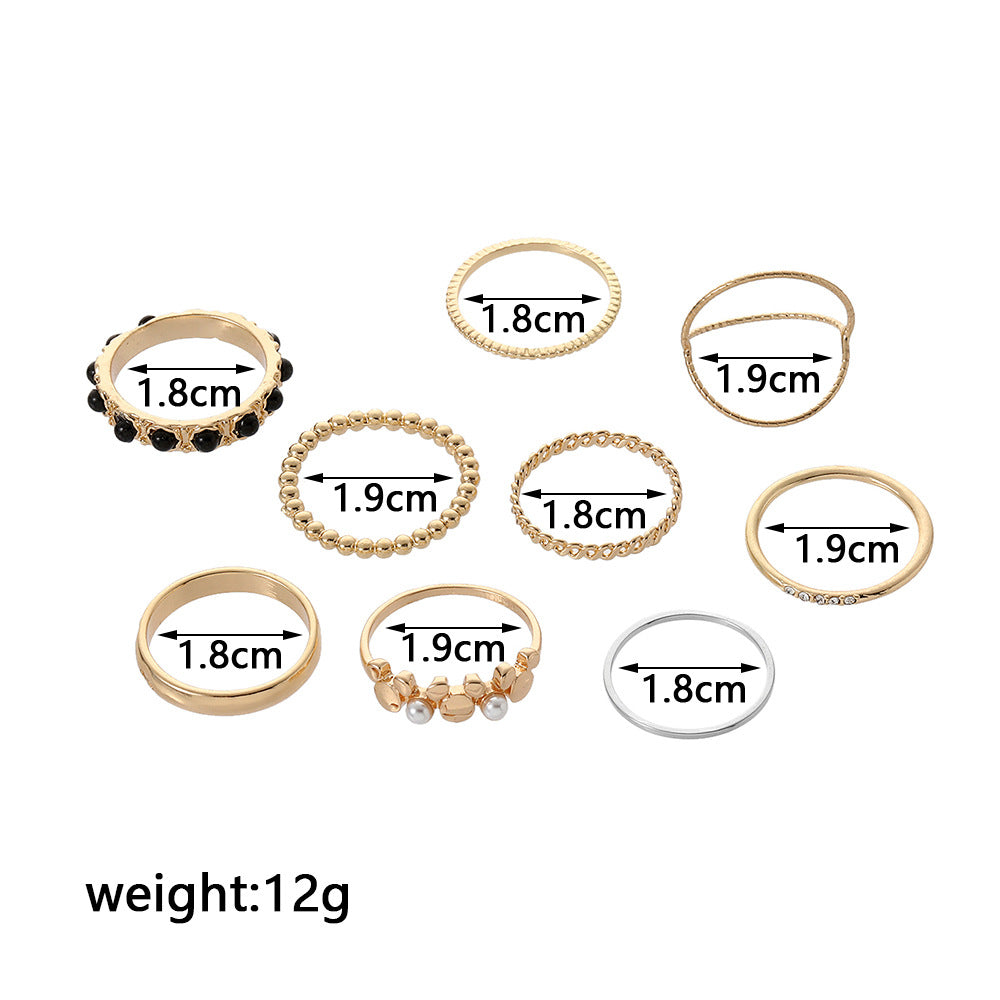 Minimalist Casual Geometric Round Alloy Plated Ring Set with Pearl Inlay
