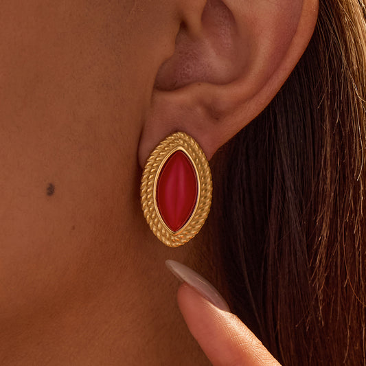 Aretes minimalistas de acero inoxidable estilo vintage con baño de oro de 18 quilates en forma de marquesa para mujer