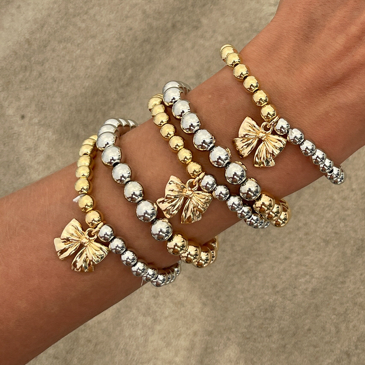 Minimalist Alloy Plated Bow Beaded Bracelet for Women