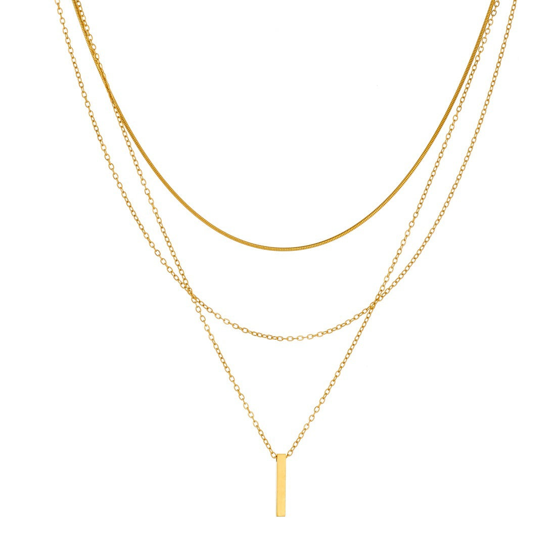 Minimalist Geometric Bar Pendant Gold Plated Stainless Steel Layered Necklace for Women
