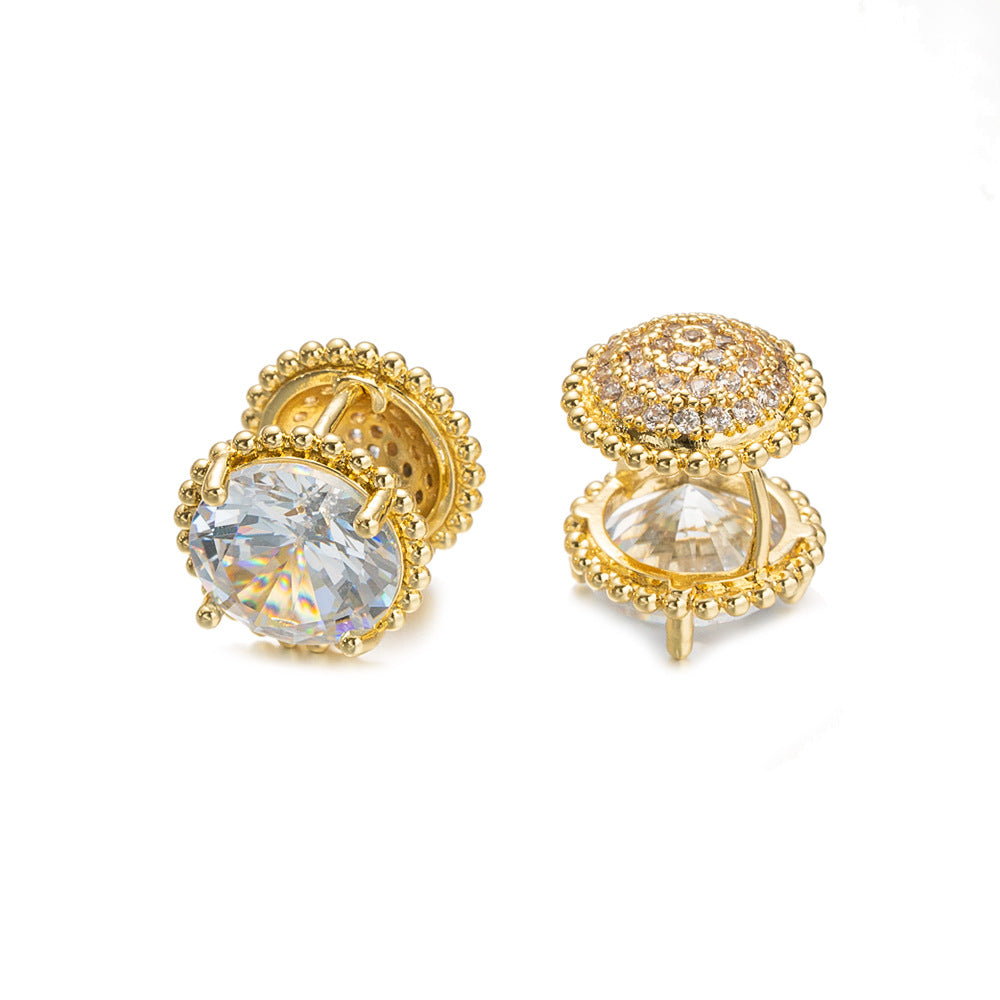 Eleganti Orecchini Geometrici Francesi Vintage con Zirconia in Ottone Placcato Oro 18K da Donna