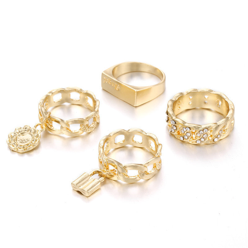 Minimalist Geometric Alloy Plated Ring with Rhinestone and Crystal Inlay for Unisex