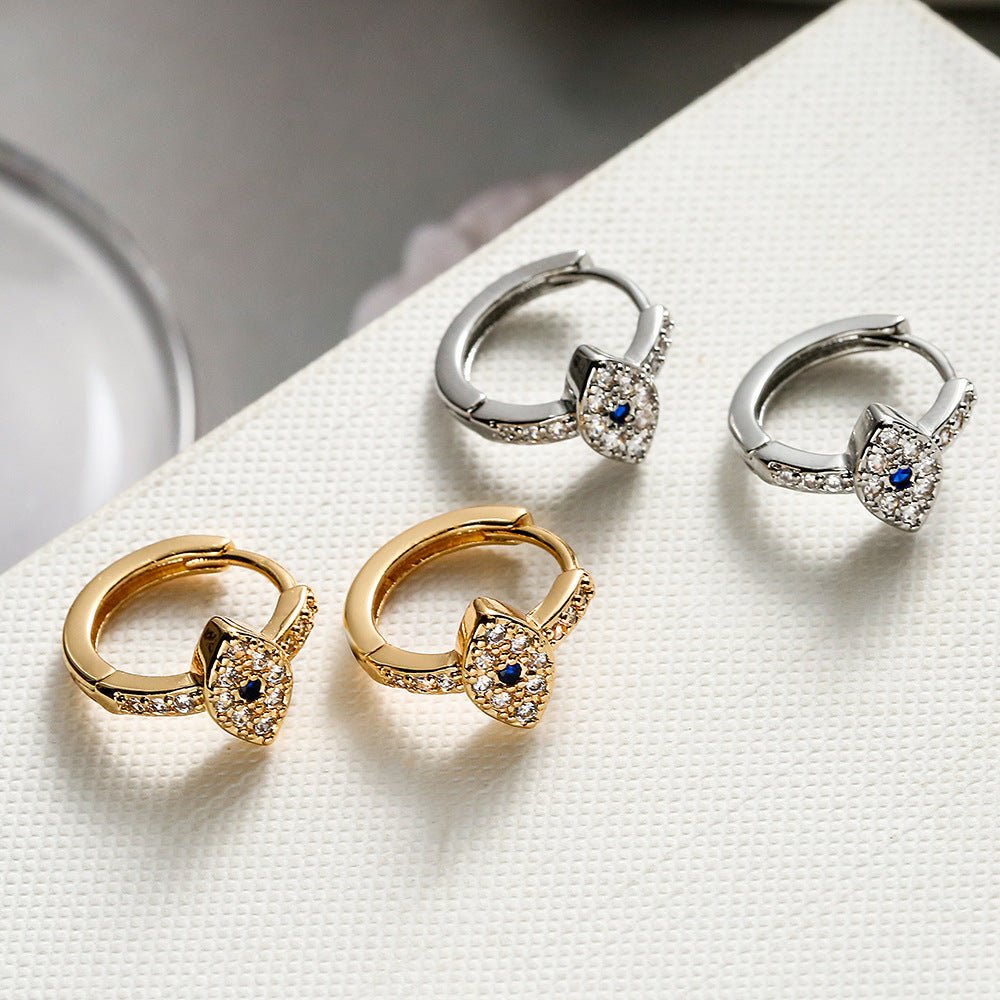 Orecchini a polsino minimalisti geometrici in rame con placcatura in oro e design a occhio di zircone da donna