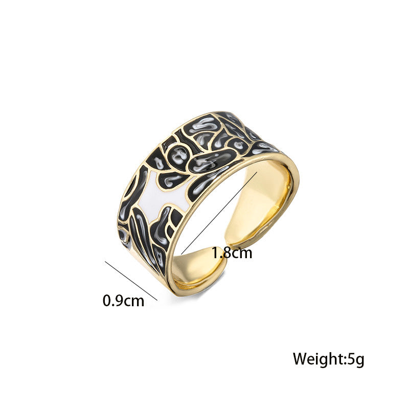 18K Gold Plated Brass Geometric Drip Oil Ring with Cubic Zirconia for Women